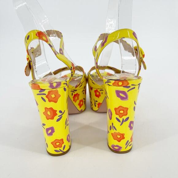 Prada Yellow Floral Patent Leather Chunky Platform Block Heel Sandal size IT 37 - Picture 8 of 14